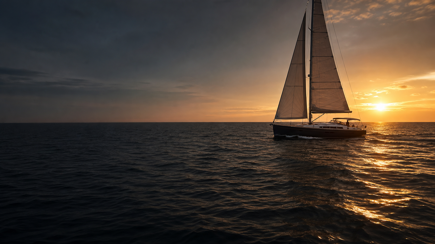 Segel-Yacht auf offenem Wasser bei Sonnenuntergang